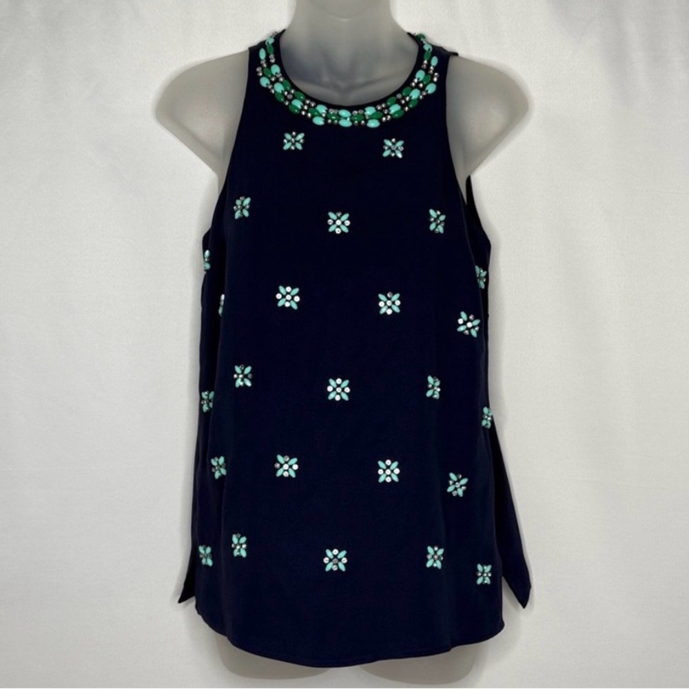 Vineyard Vines Navy Blue Top w/ gemstones Sz 2